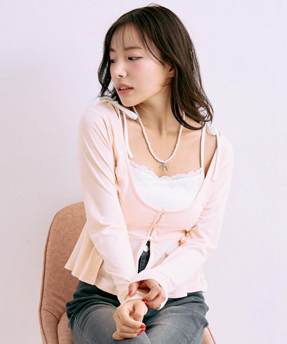 荷葉邊層疊吊帶套裝【韓國時尚】