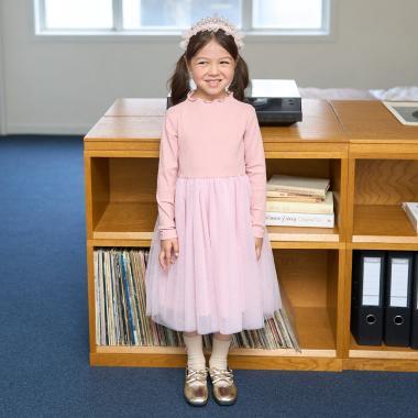 拼接網紗連衣裙