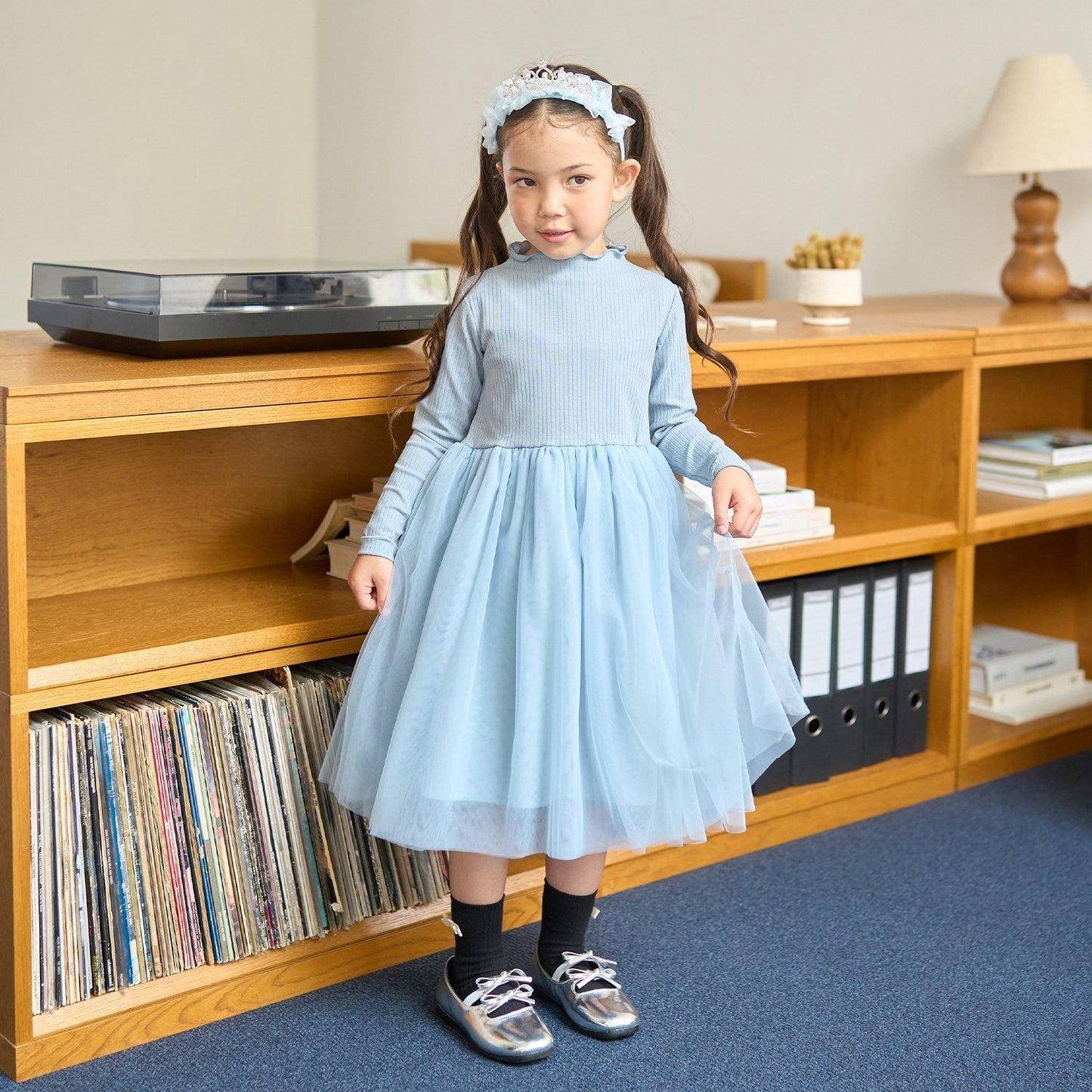 拼接網紗連衣裙