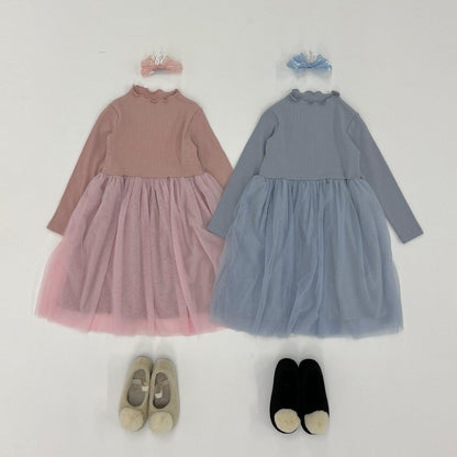 拼接網紗連衣裙