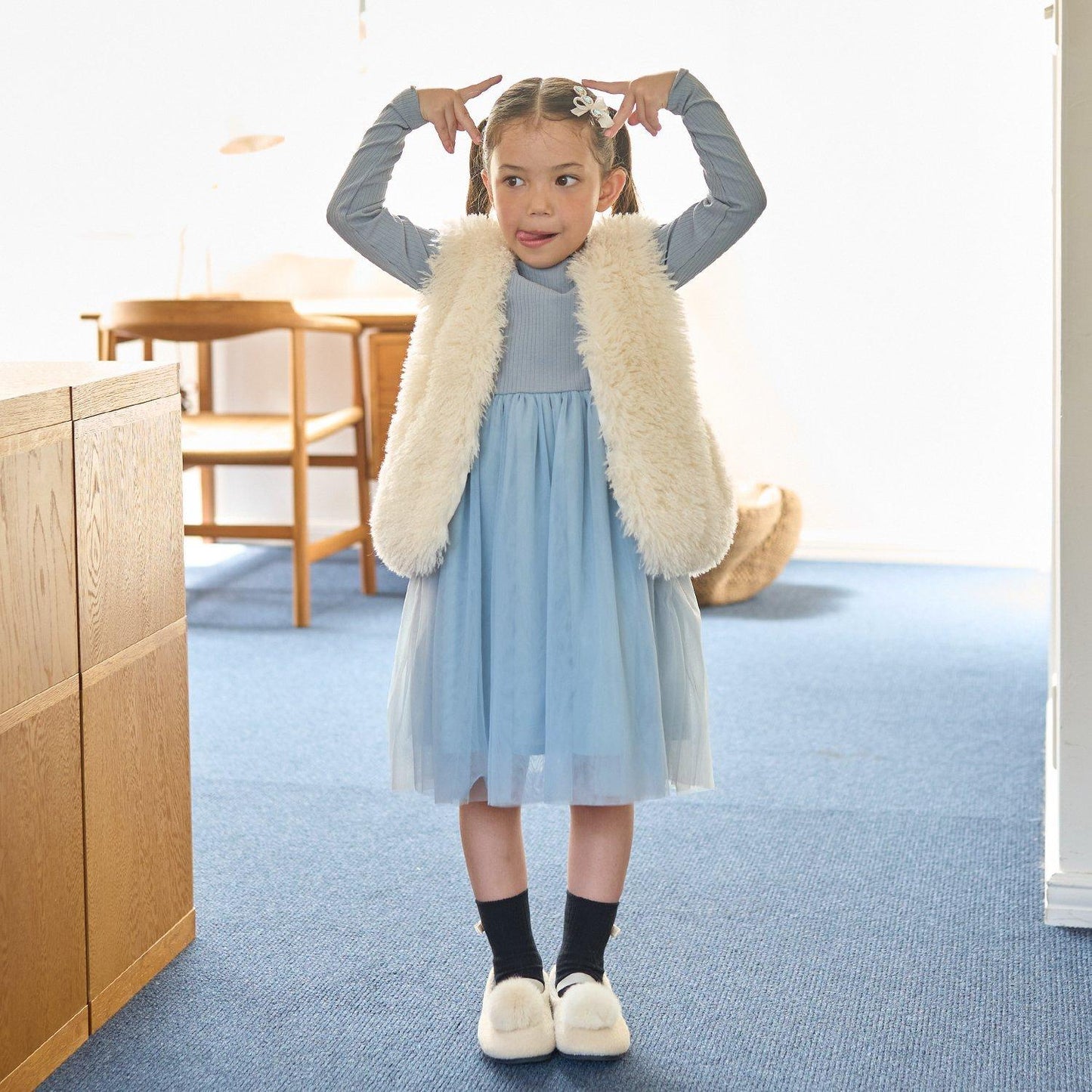 拼接網紗連衣裙