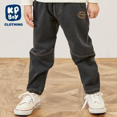 靛藍色牛仔針織長褲