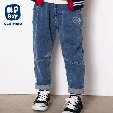 靛藍色牛仔針織長褲