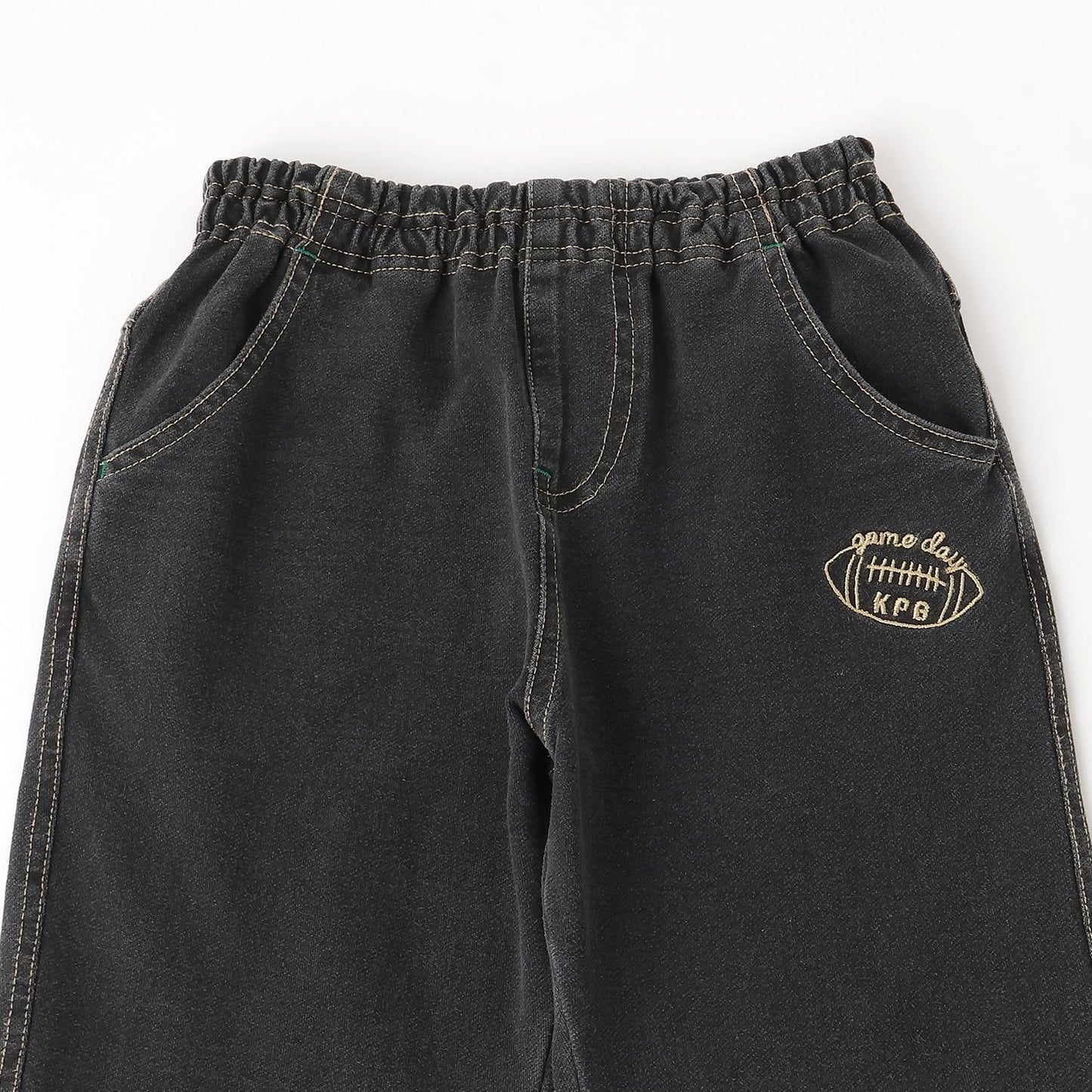 靛藍色牛仔針織長褲