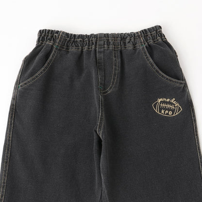 靛藍色牛仔針織長褲