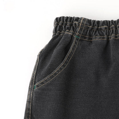 靛藍色牛仔針織長褲