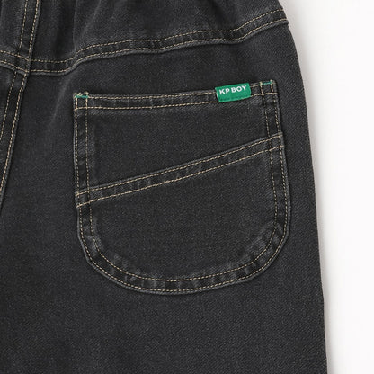 靛藍色牛仔針織長褲