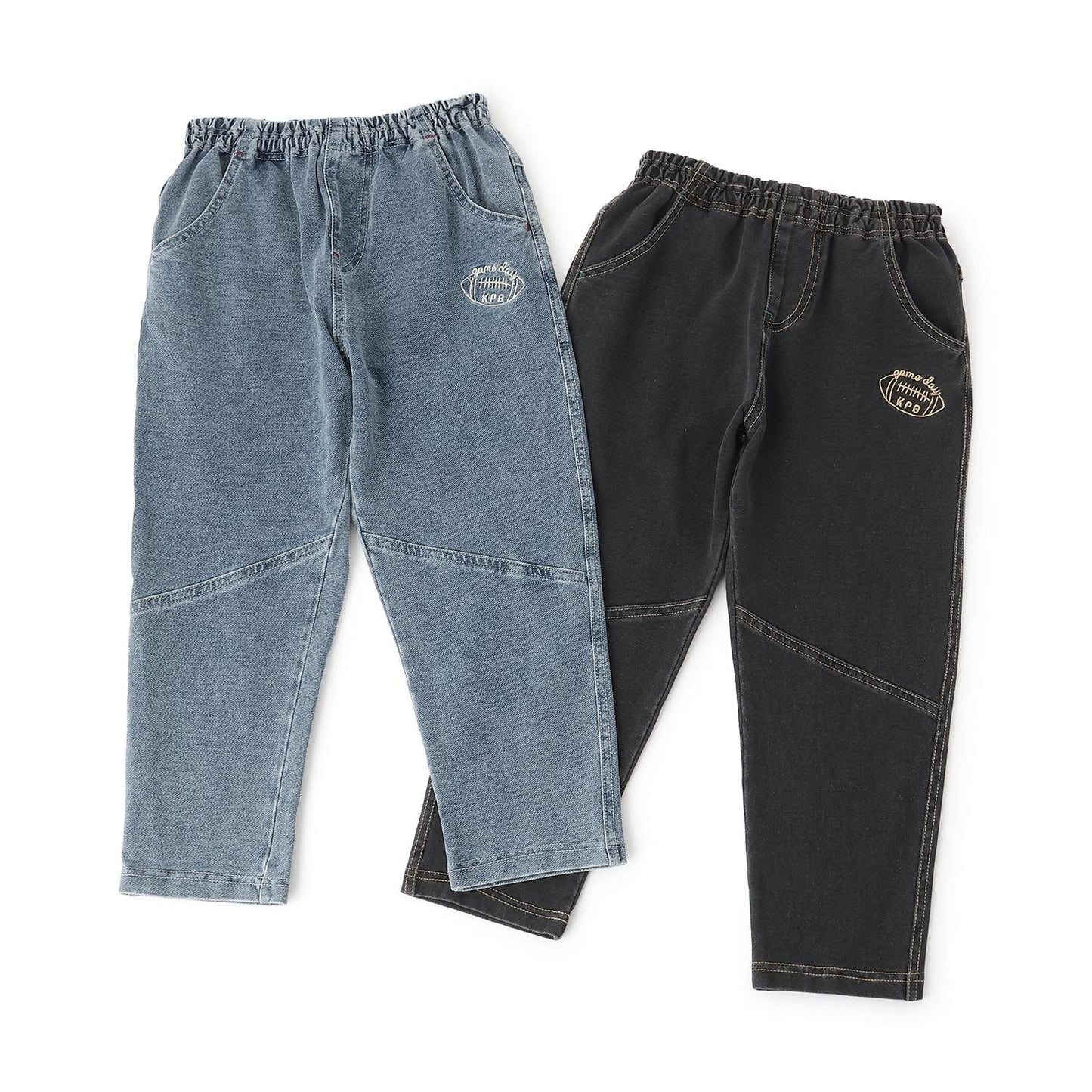 靛藍色牛仔針織長褲