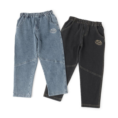 靛藍色牛仔針織長褲