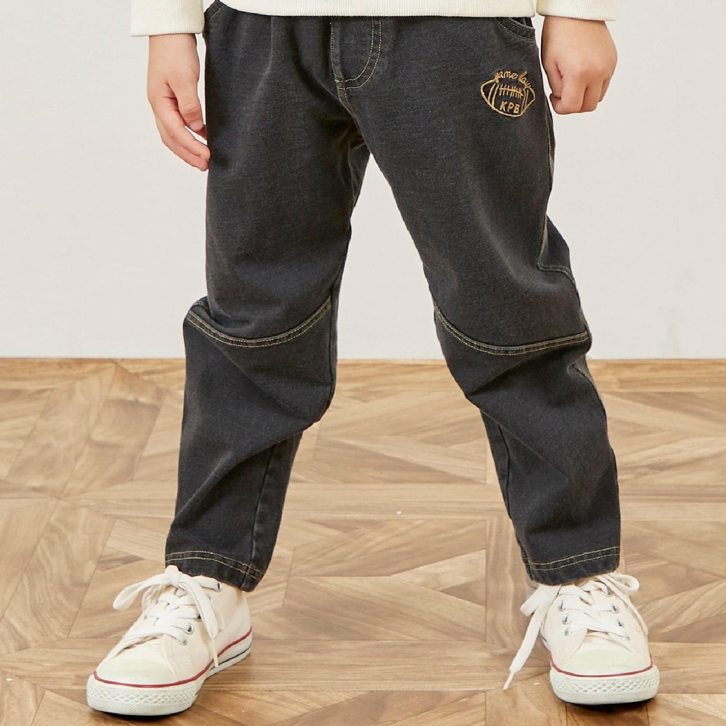 靛藍色牛仔針織長褲