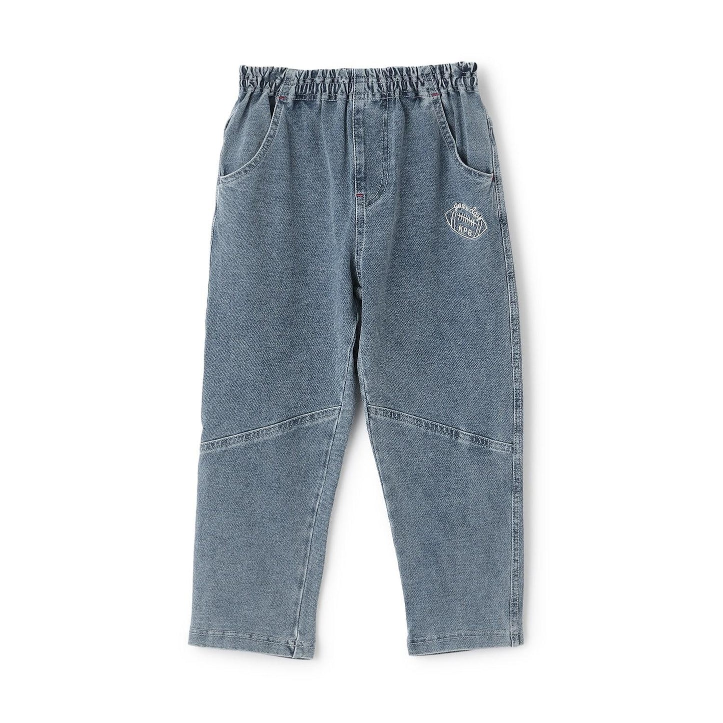 靛藍色牛仔針織長褲