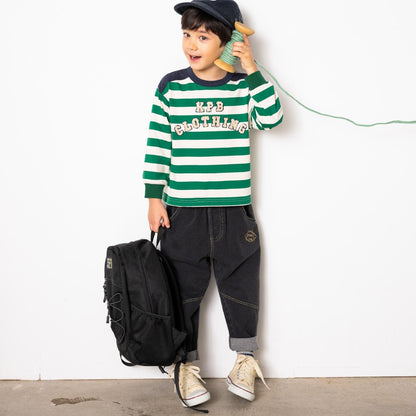 繡花標誌條紋長袖T恤