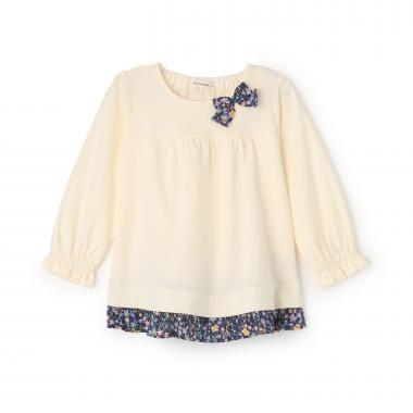 小花圖案長袖蝴蝶結T恤
