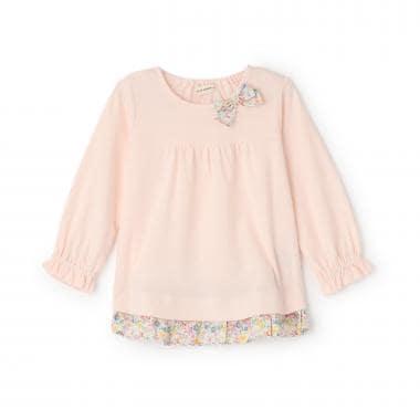 小花圖案長袖蝴蝶結T恤