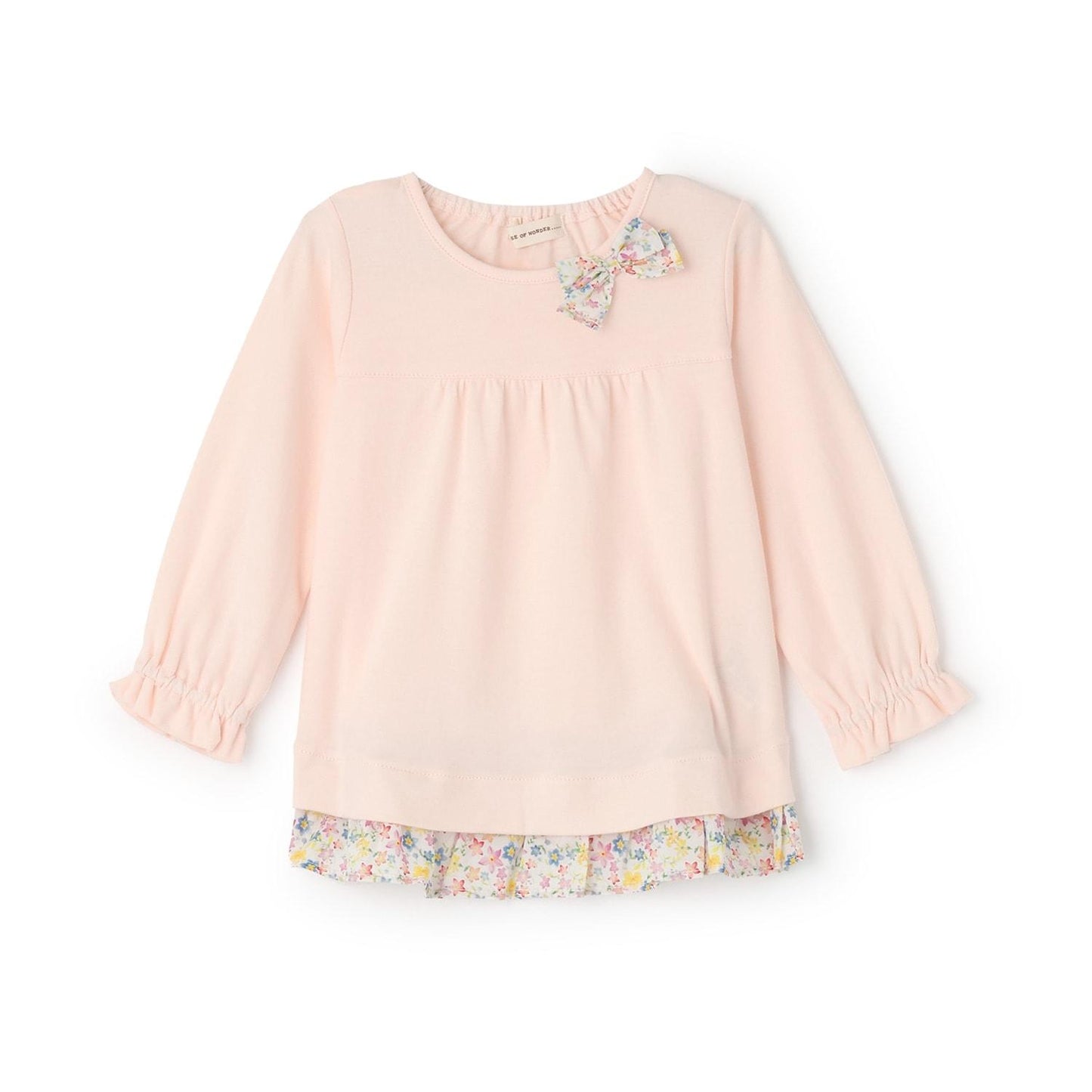 小花圖案長袖蝴蝶結T恤