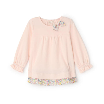 小花圖案長袖蝴蝶結T恤