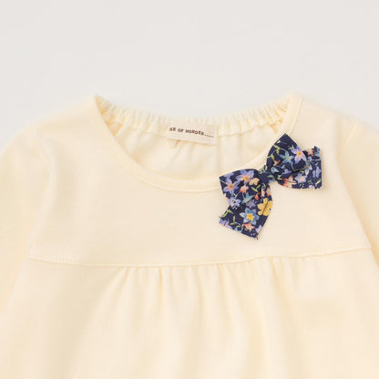 小花圖案長袖蝴蝶結T恤