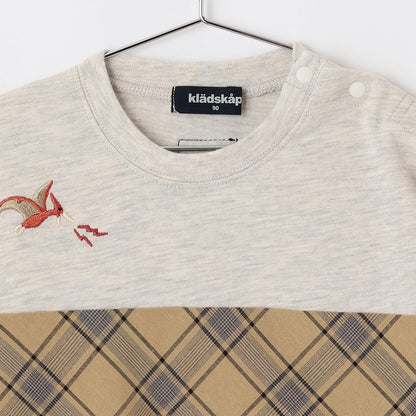 恐龍與城市格紋拼接長袖T恤