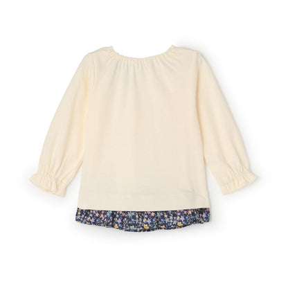 小花圖案長袖蝴蝶結T恤