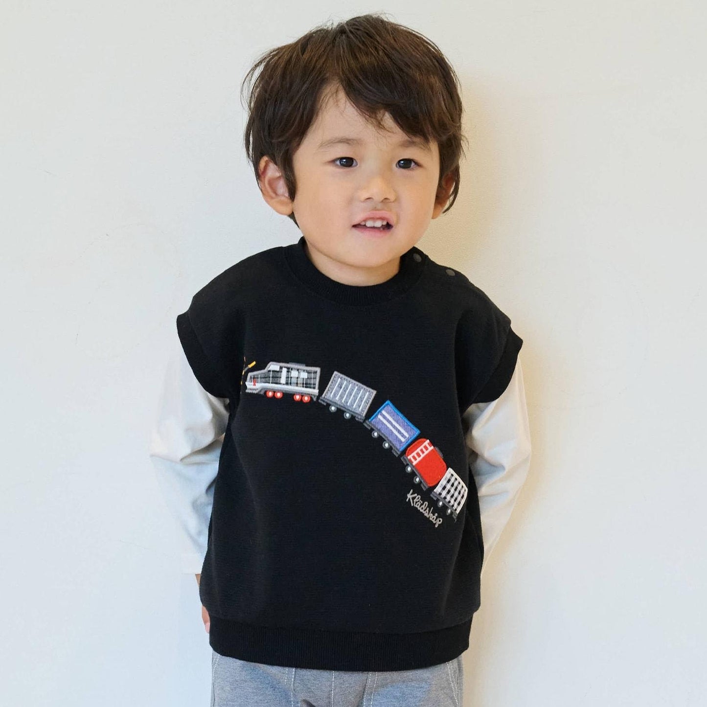 電車圖案貼布繡多層次風格套頭衫