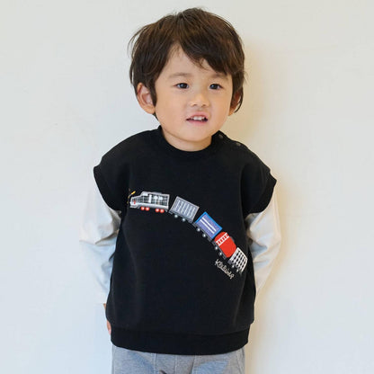 電車圖案貼布繡多層次風格套頭衫