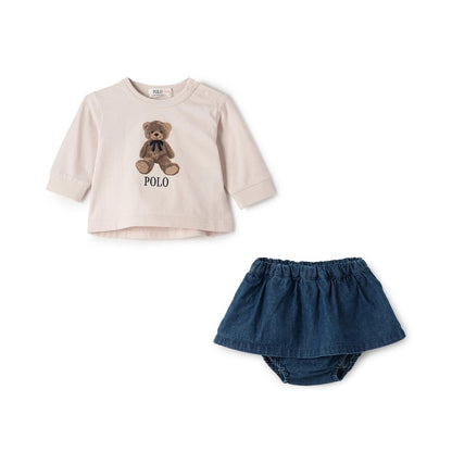 【POLO BCS】熊圖案長袖T恤+裙褲套裝