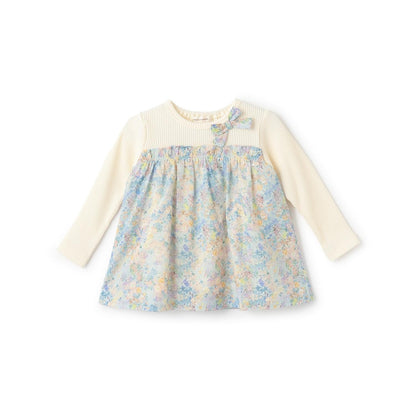 花卉拼接長袖連衣裙