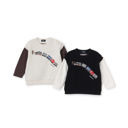 電車圖案貼布繡多層次風格套頭衫