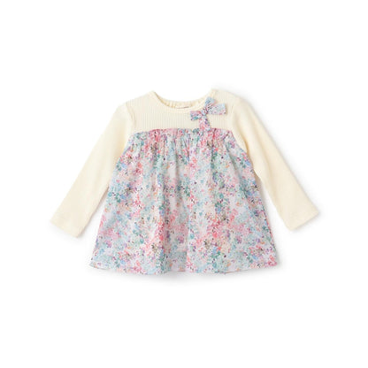 花卉拼接長袖連衣裙