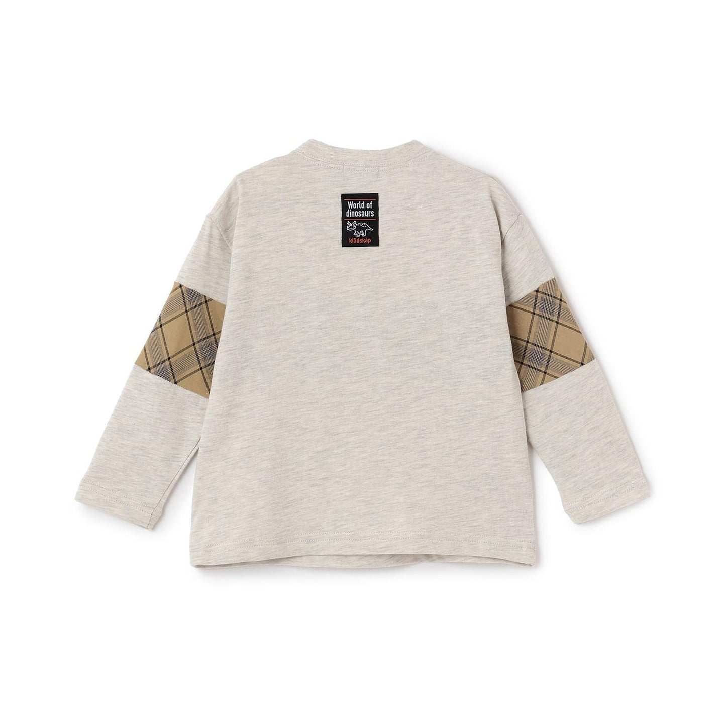 恐龍與城市格紋拼接長袖T恤