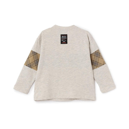 恐龍與城市格紋拼接長袖T恤