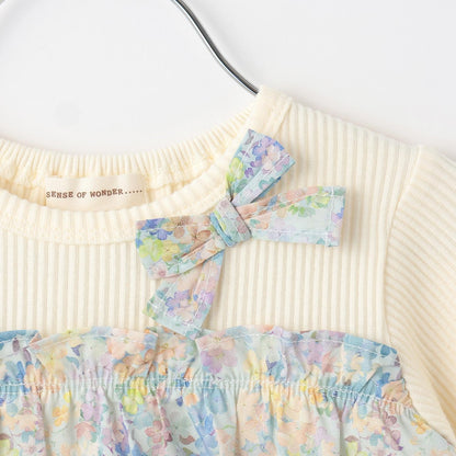 花卉拼接長袖連衣裙