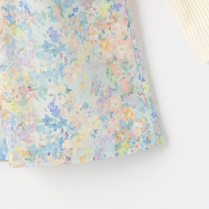 花卉拼接長袖連衣裙