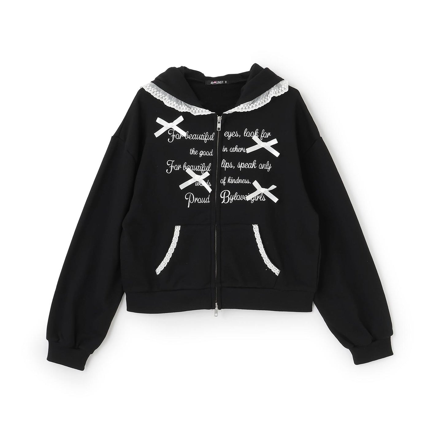 蕾絲拼接連帽衛衣