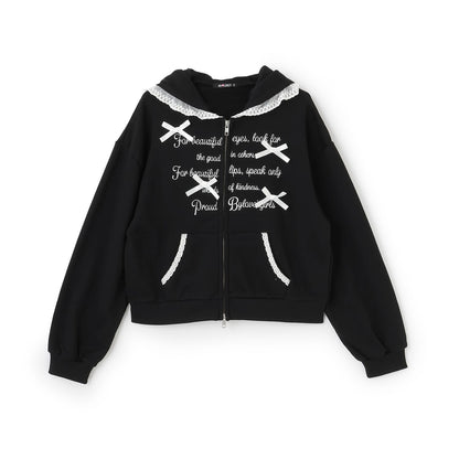 蕾絲拼接連帽衛衣