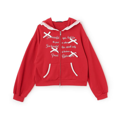 蕾絲拼接連帽衛衣