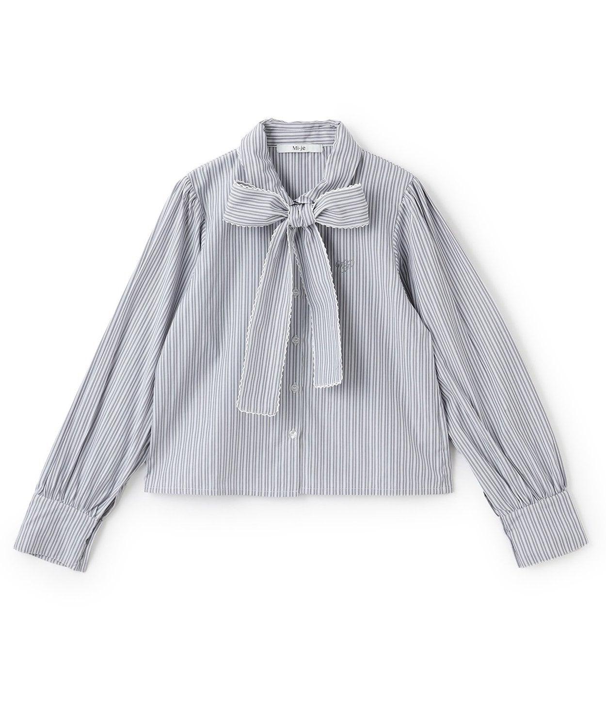 蝴蝶結領標誌刺繡襯衫【韓國時尚】