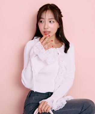 荷葉邊蕾絲針織開衫【韓國時尚】