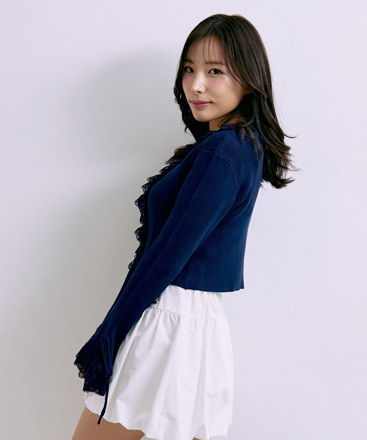 荷葉邊蕾絲針織開衫【韓國時尚】