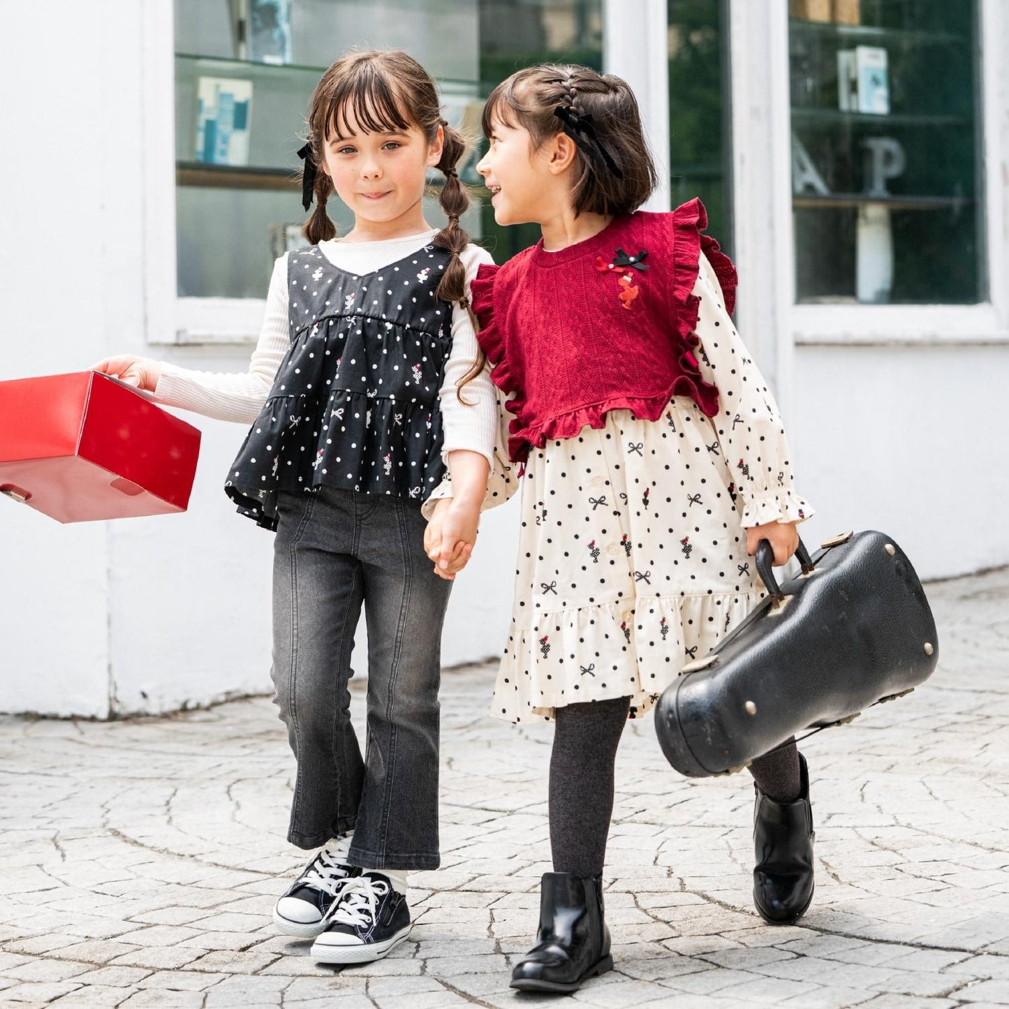 波點蝴蝶結圖案層疊風格長款上衣