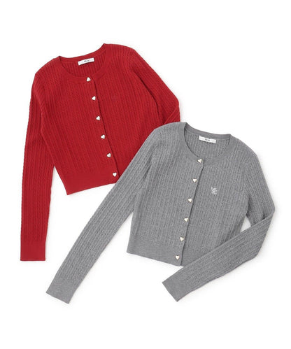 愛心紐扣麻花針織開衫【韓國時尚】