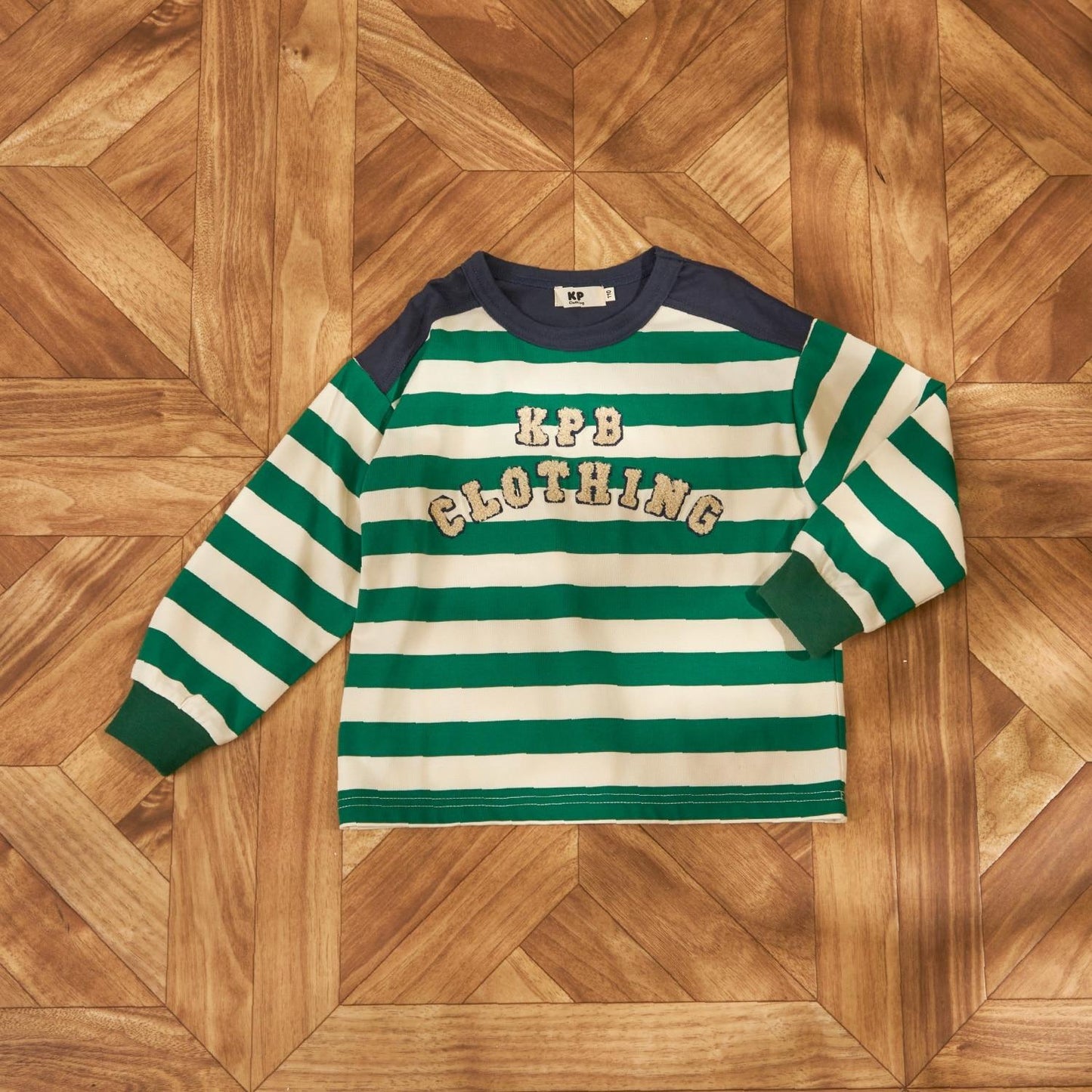 繡花標誌條紋長袖T恤