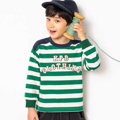 繡花標誌條紋長袖T恤