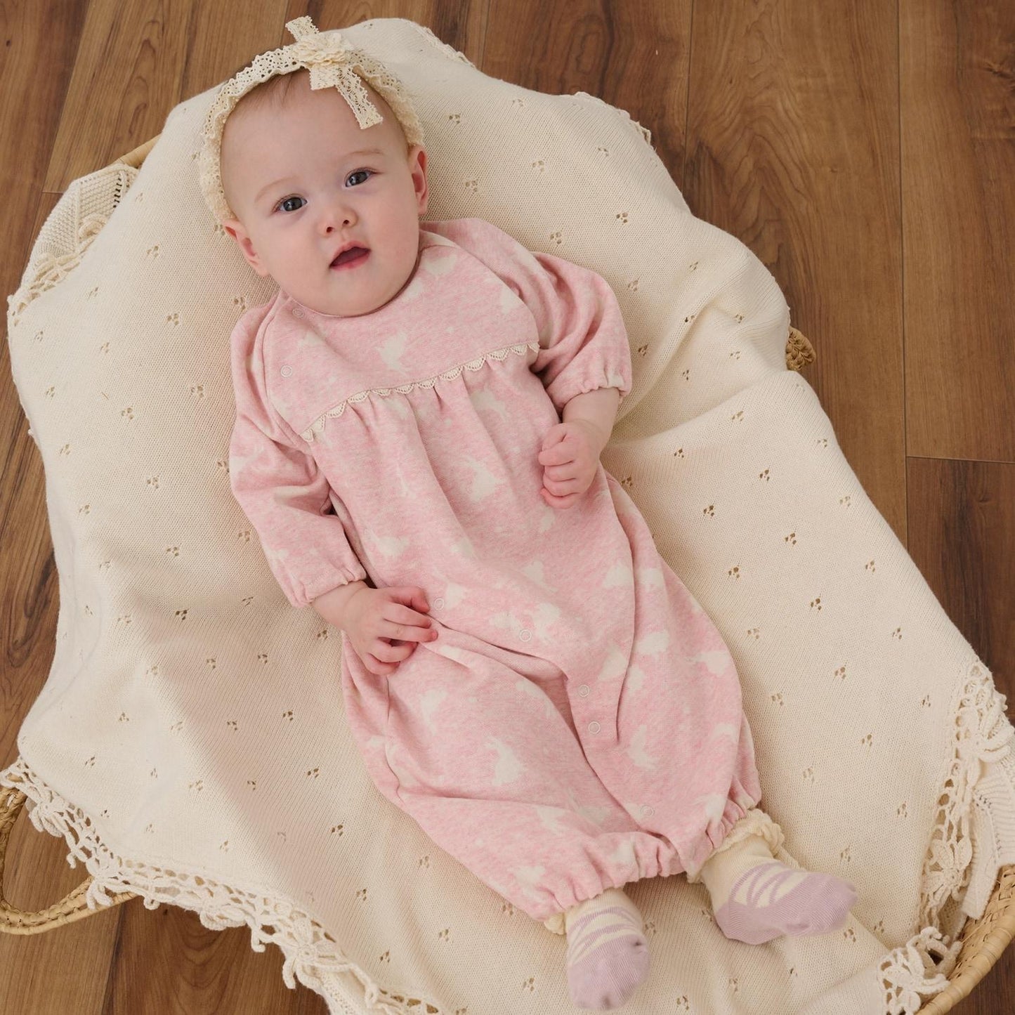 【有機棉】兔子提花兩用連體衣【日本製造】