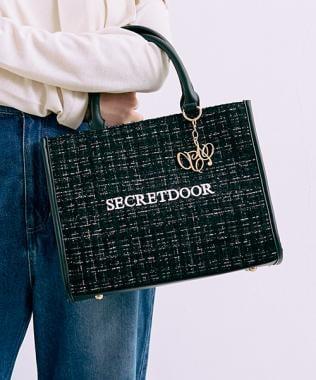 帶吊墜粗花呢托特包【韓國時尚】