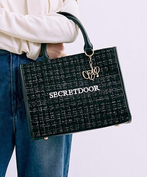 帶吊墜粗花呢托特包【韓國時尚】