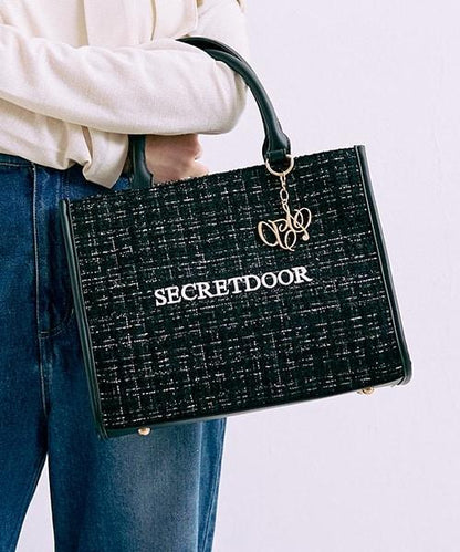 帶吊墜粗花呢托特包【韓國時尚】