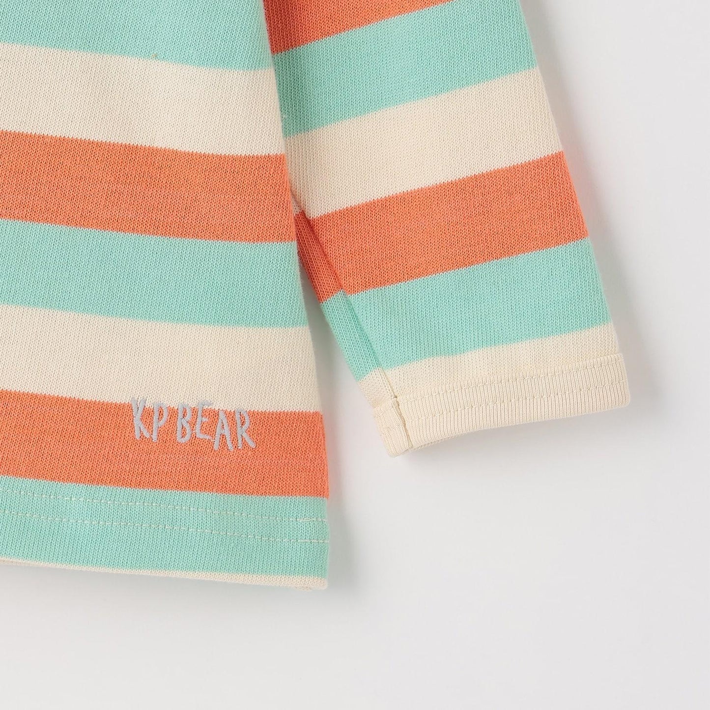 熊圖案多色條紋長袖T恤