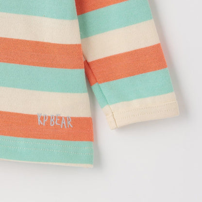 熊圖案多色條紋長袖T恤