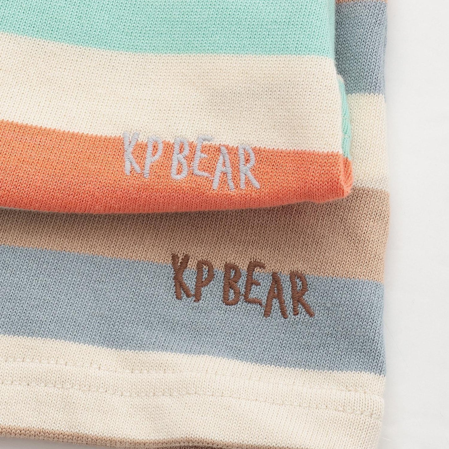 熊圖案多色條紋長袖T恤